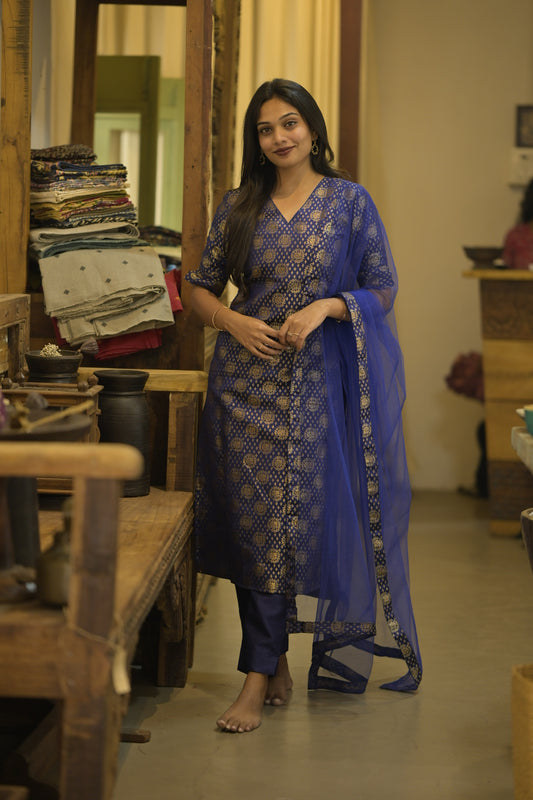 Navy Blue Banaras Suit