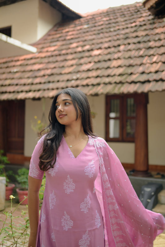 Lilac Mul Chanderi Salwar suit