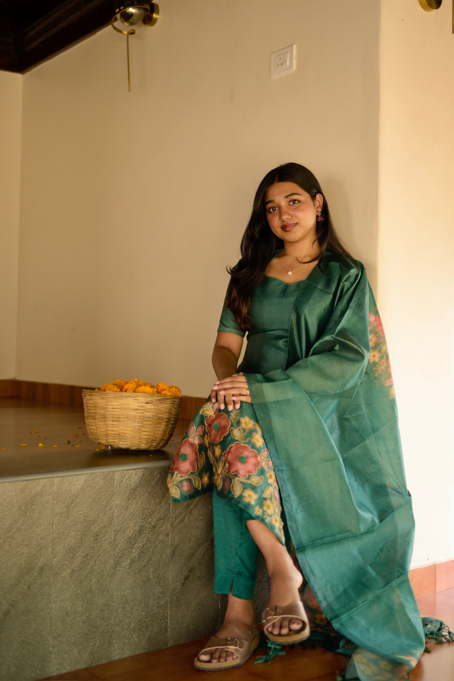Green embroidered salwar suit
