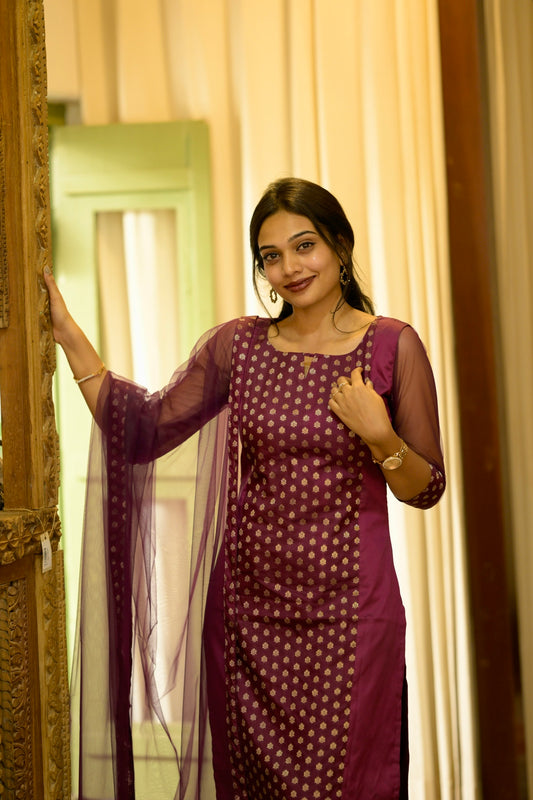 Wine Brocade Suit Set