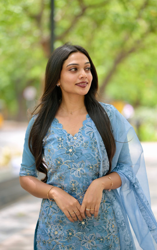 Blue Organza Salwar Suit