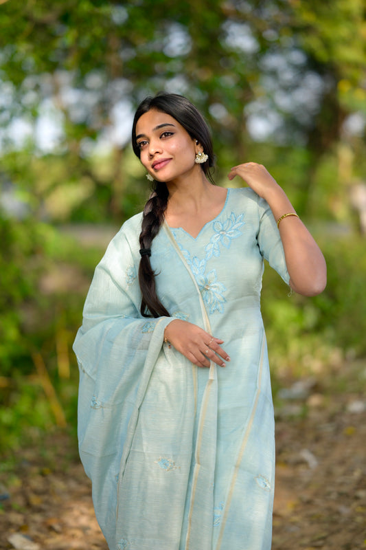 Ice-blue Chanderi Salwar Set