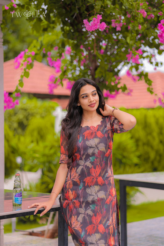 Abstract Printed Organza Kurta