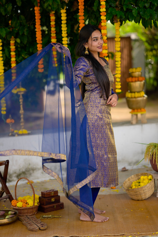 Navy Banaras Suit Set