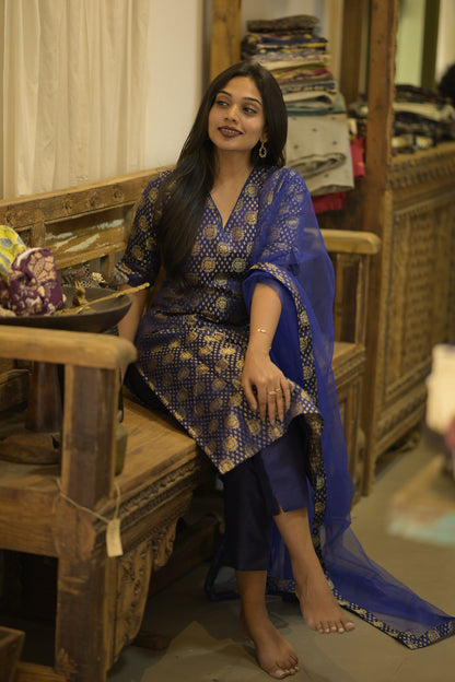 Navy Blue Banaras Suit