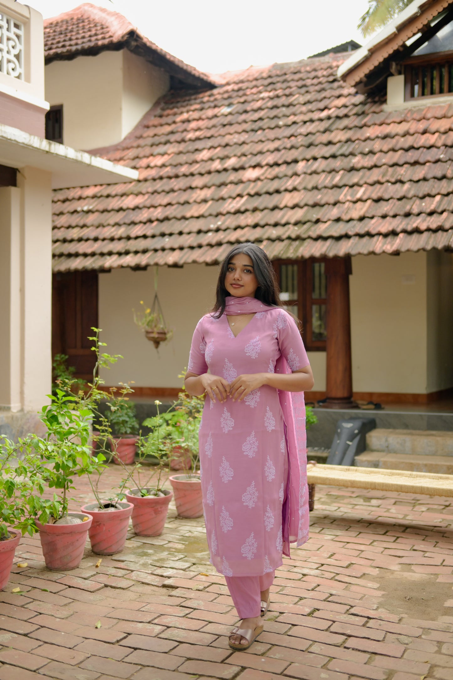 Lilac Mul Chanderi Salwar suit