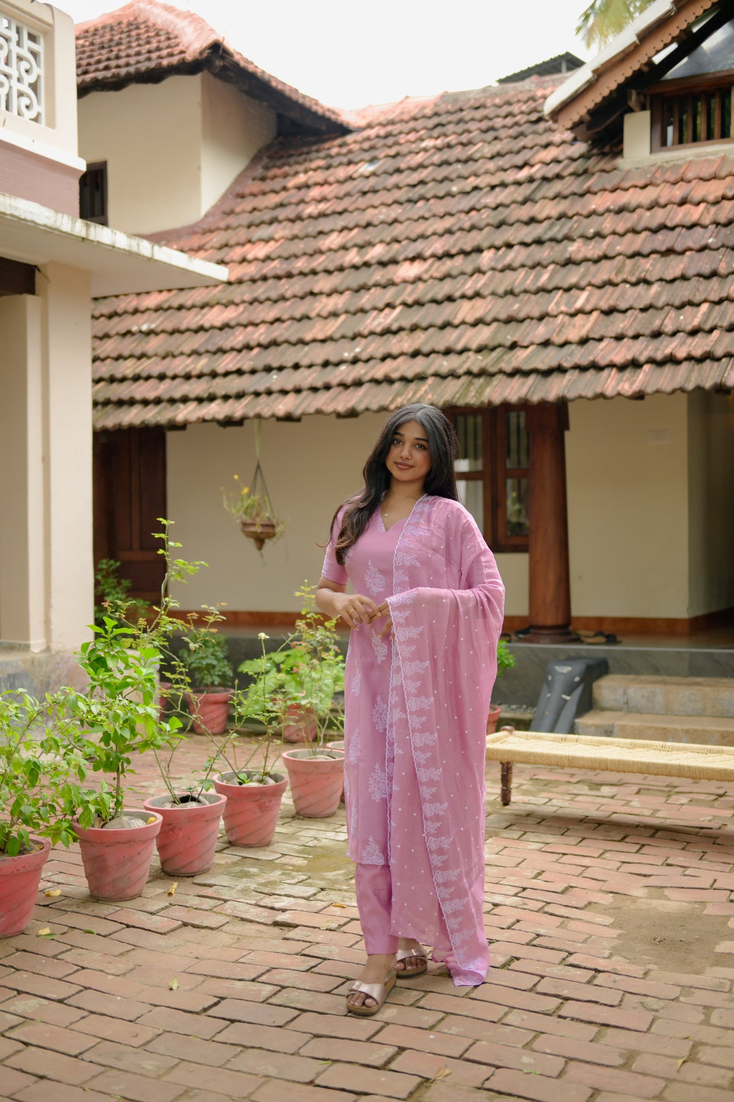 Lilac Mul Chanderi Salwar suit