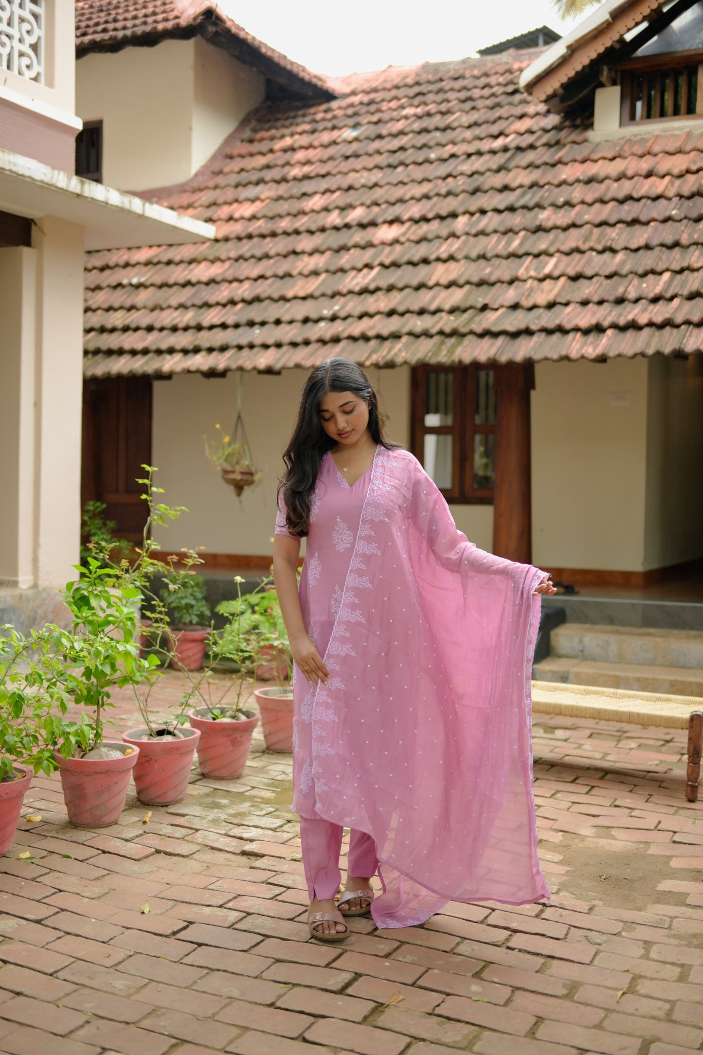 Lilac Mul Chanderi Salwar suit