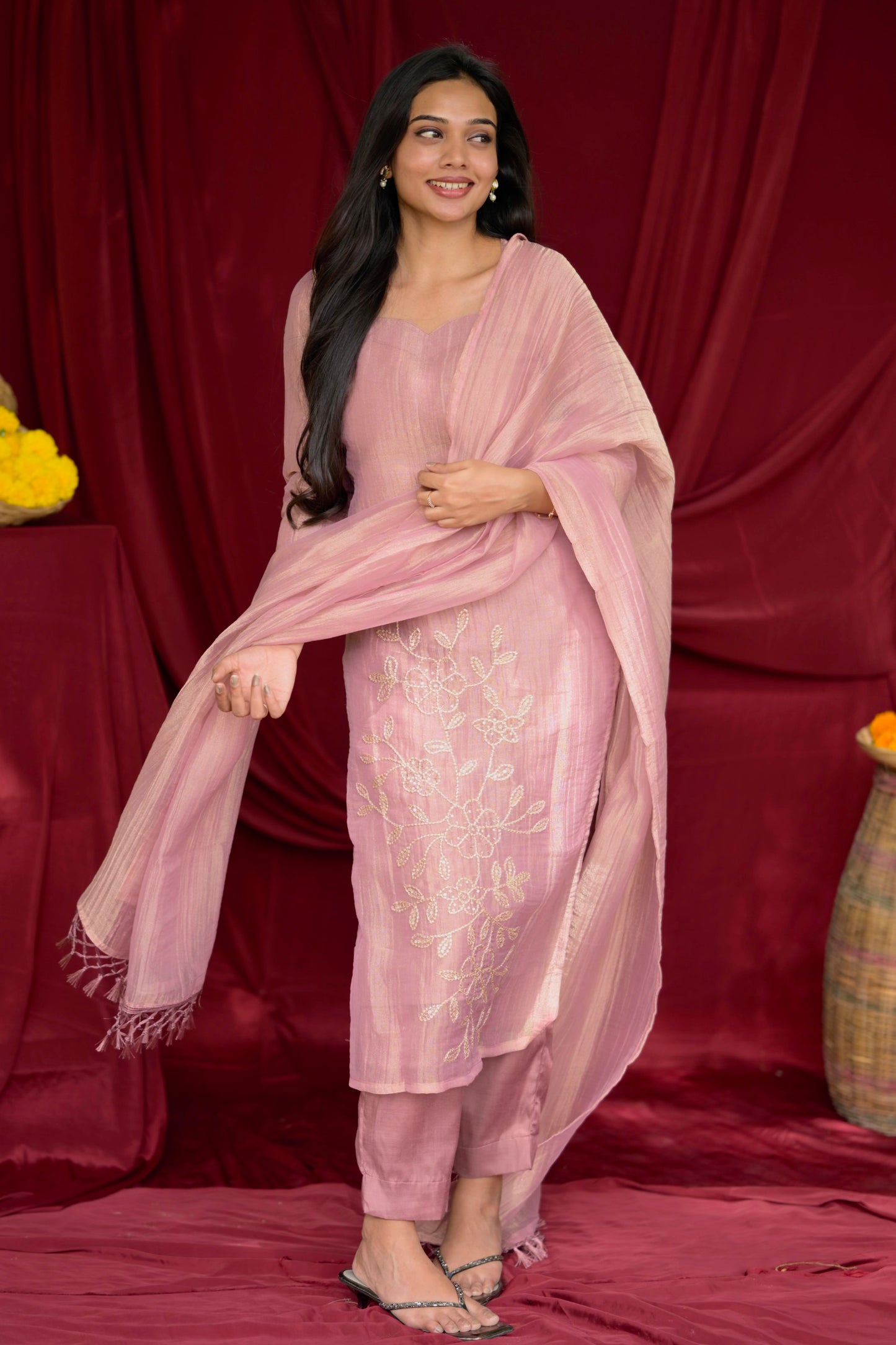 Pink crushed salwar suit