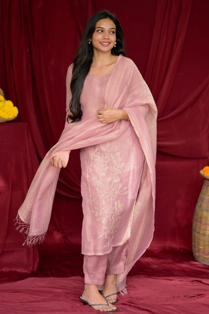 Pink crushed salwar suit