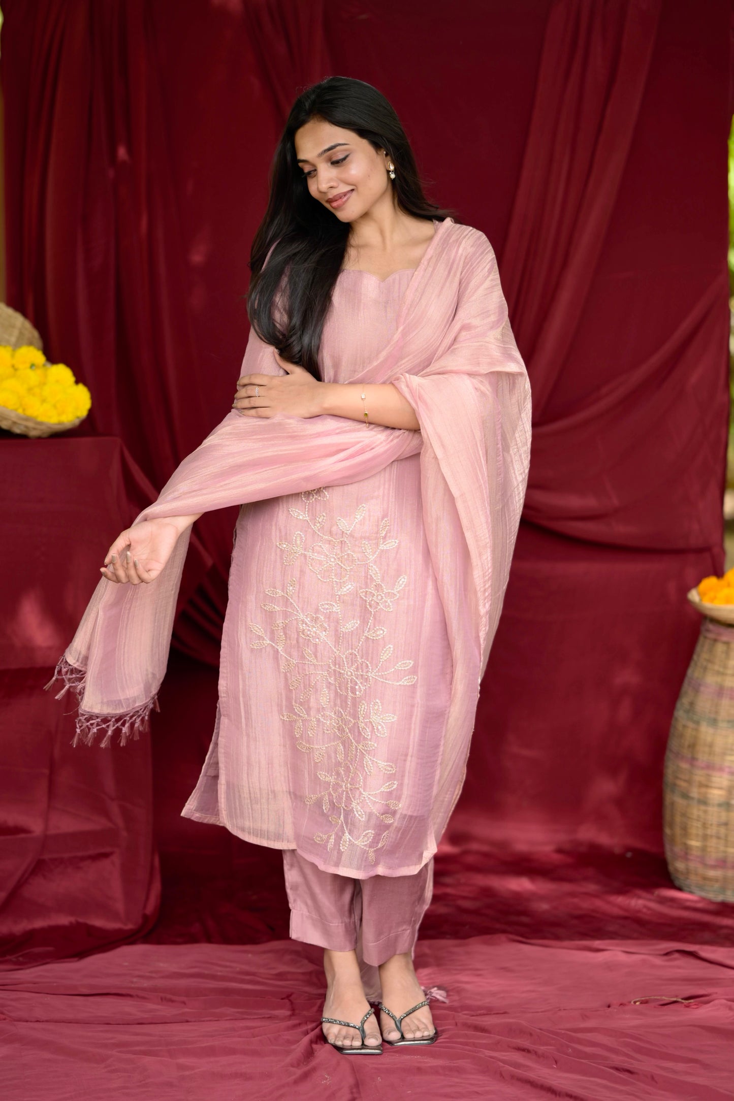 Pink crushed salwar suit