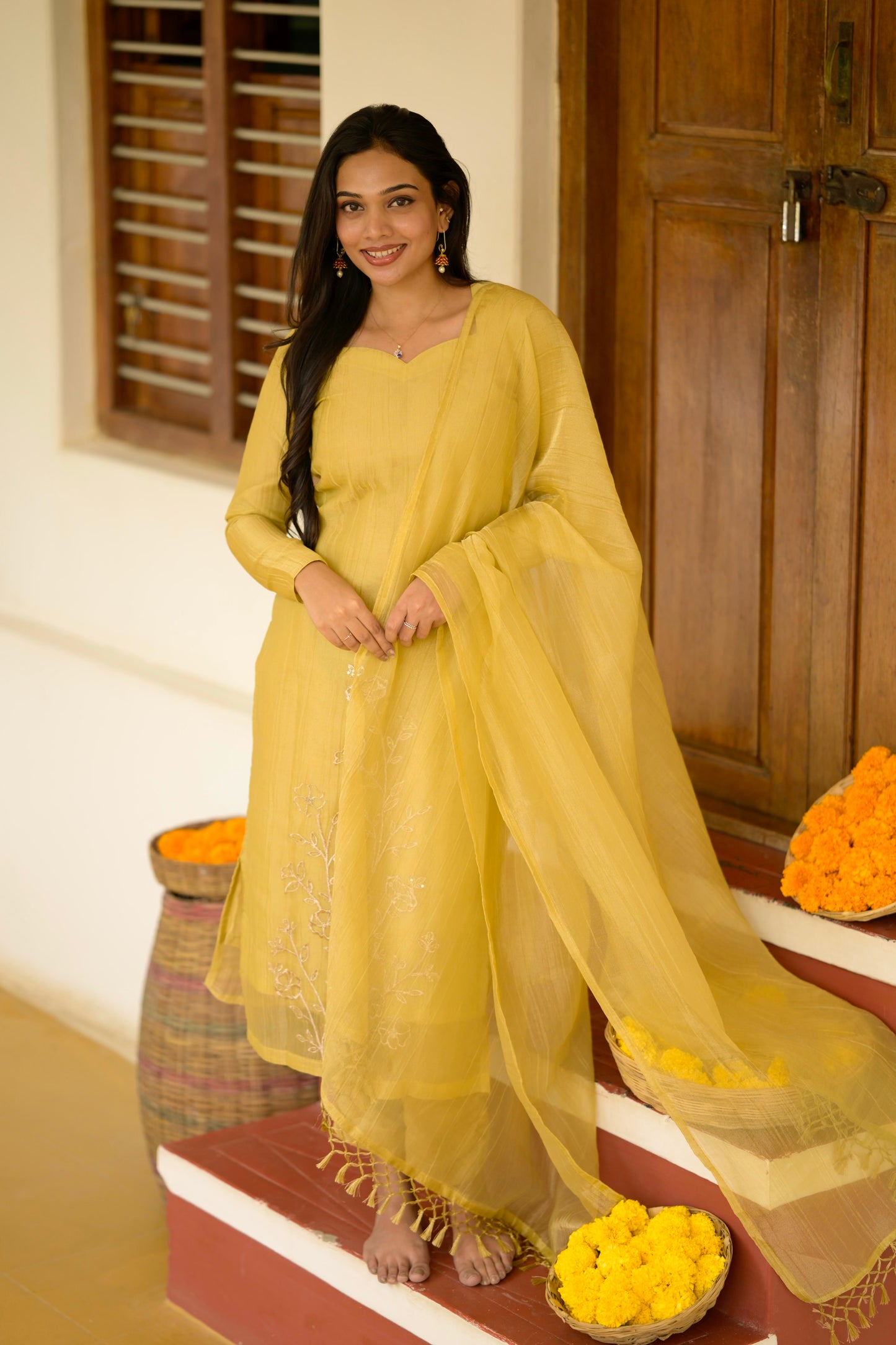 Yellow crushed Salwar suit