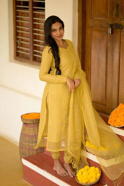 Yellow crushed Salwar suit