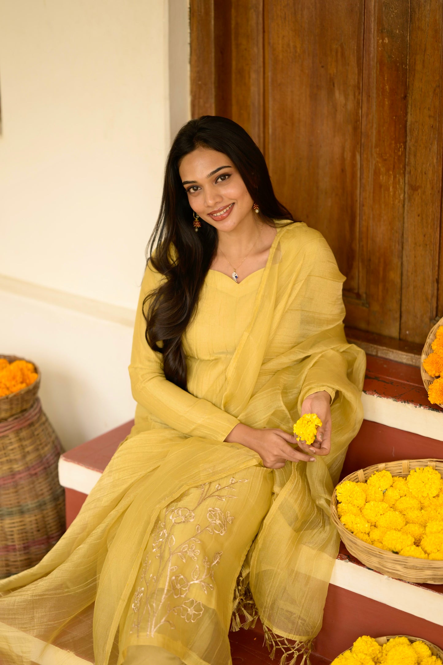 Yellow crushed Salwar suit