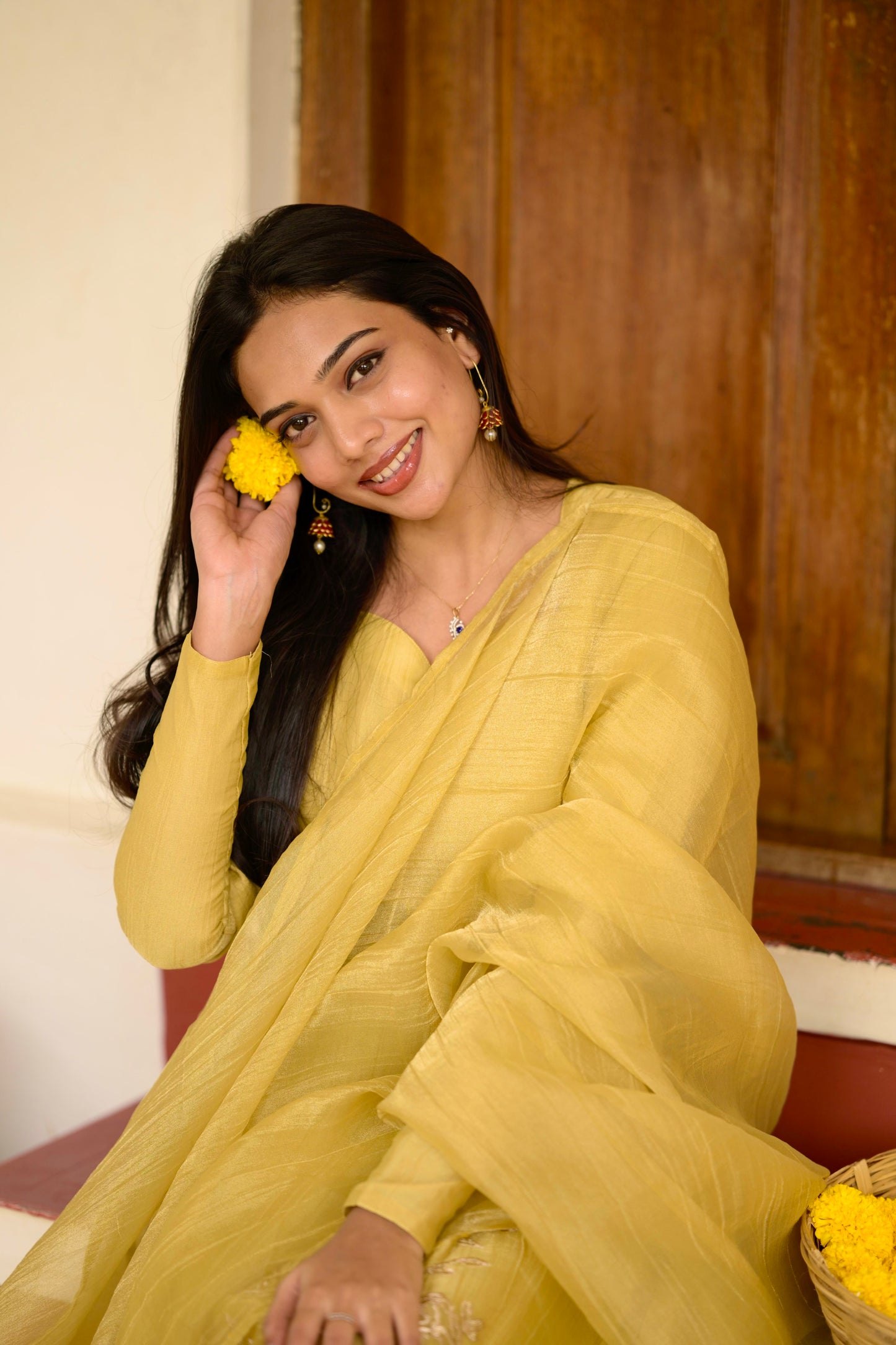 Yellow crushed Salwar suit