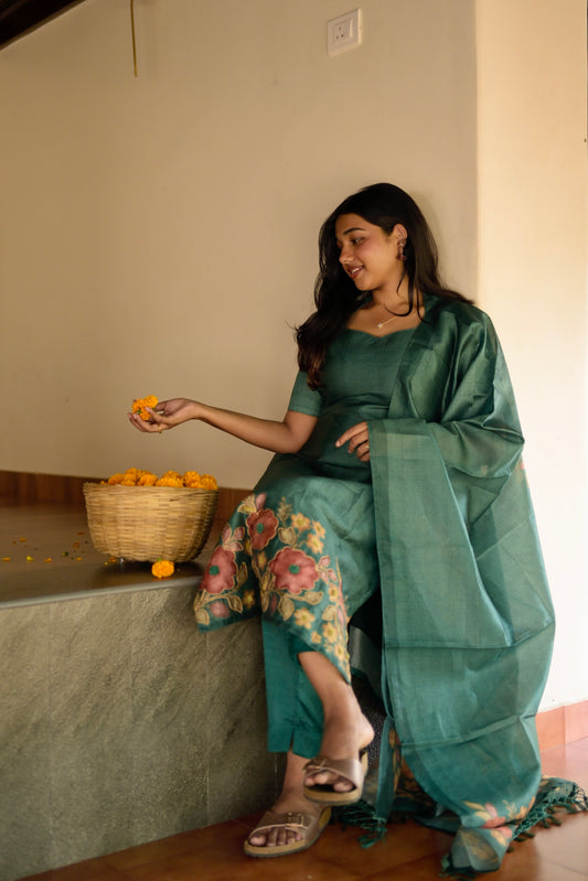 Green embroidered salwar suit
