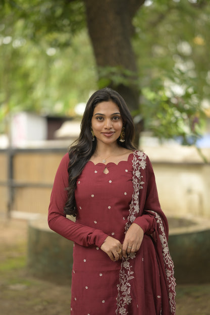 Red Embroidered Vichitra Salwar