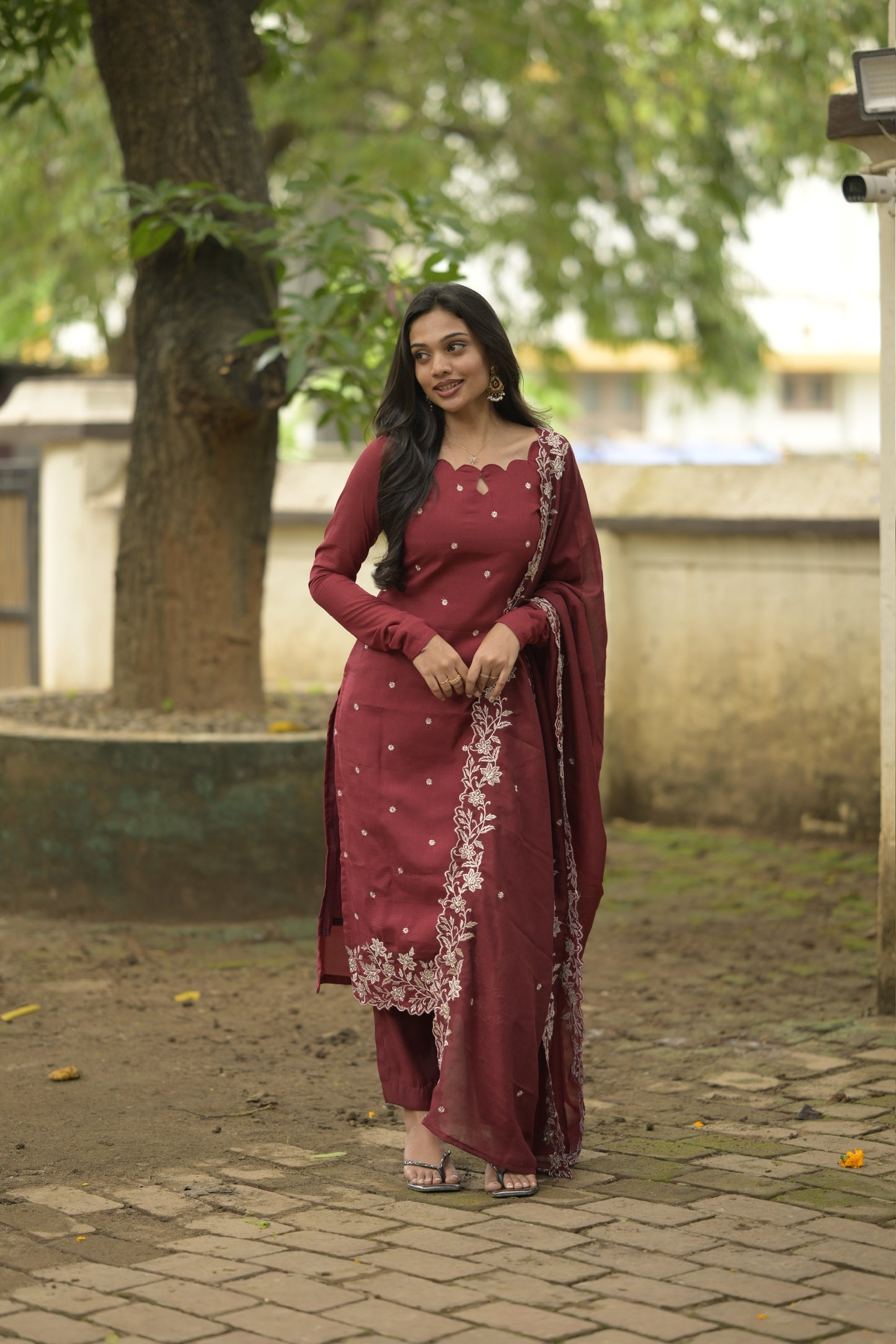 Red Embroidered Vichitra Salwar
