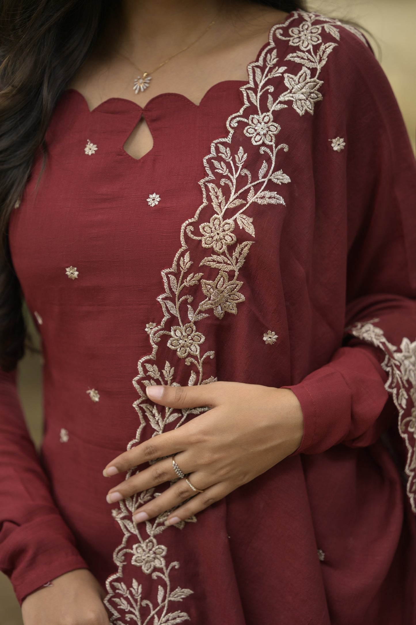 Red Embroidered Vichitra Salwar