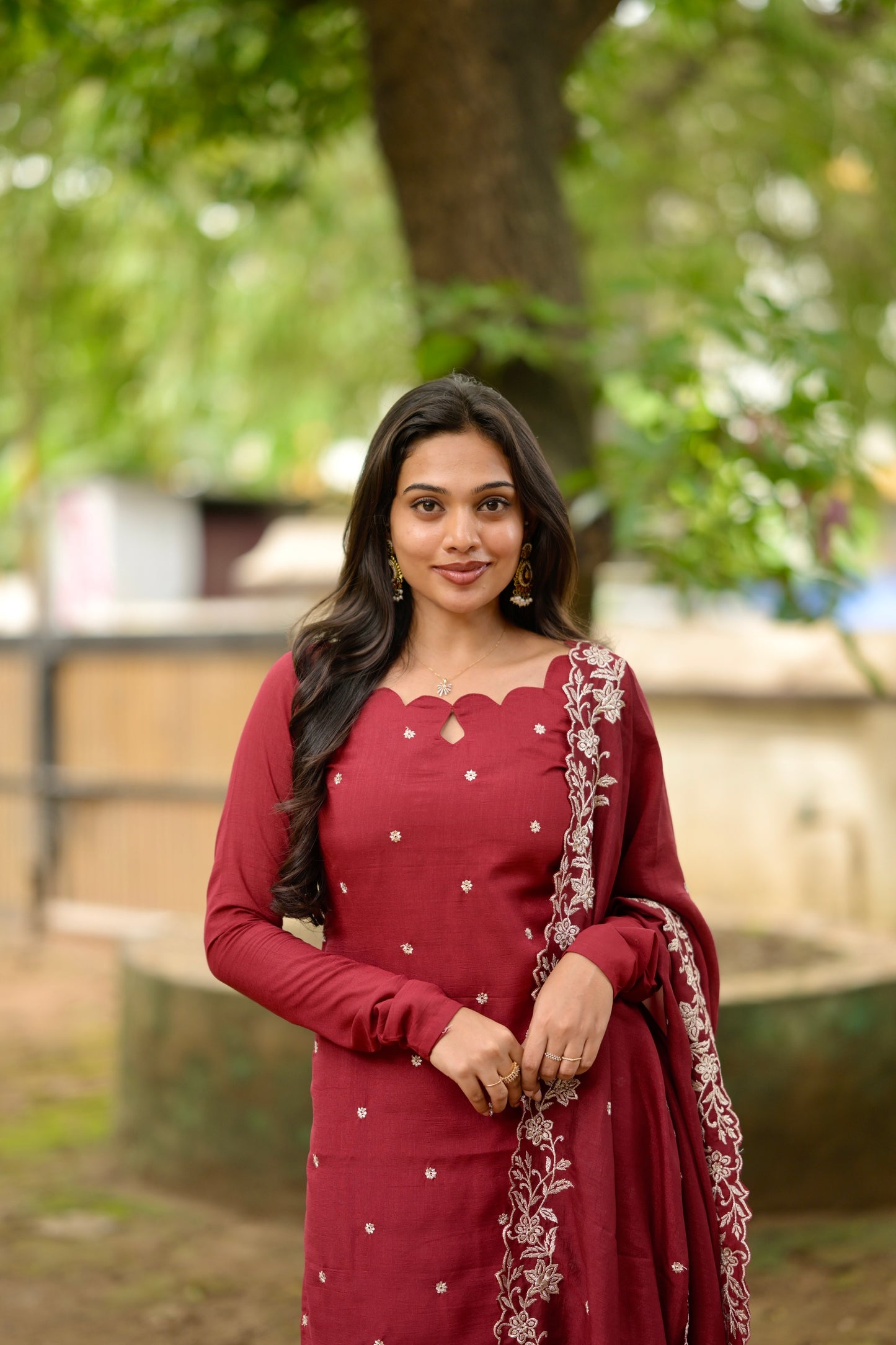 Red Embroidered Vichitra Salwar