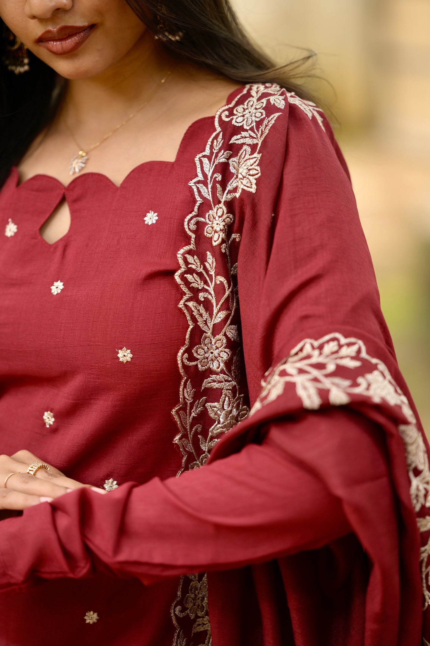 Red Embroidered Vichitra Salwar