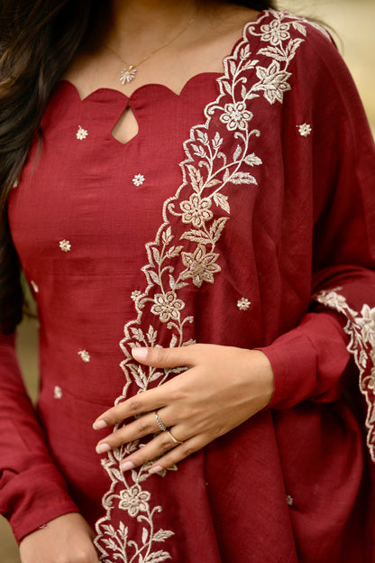 Red Embroidered Vichitra Salwar