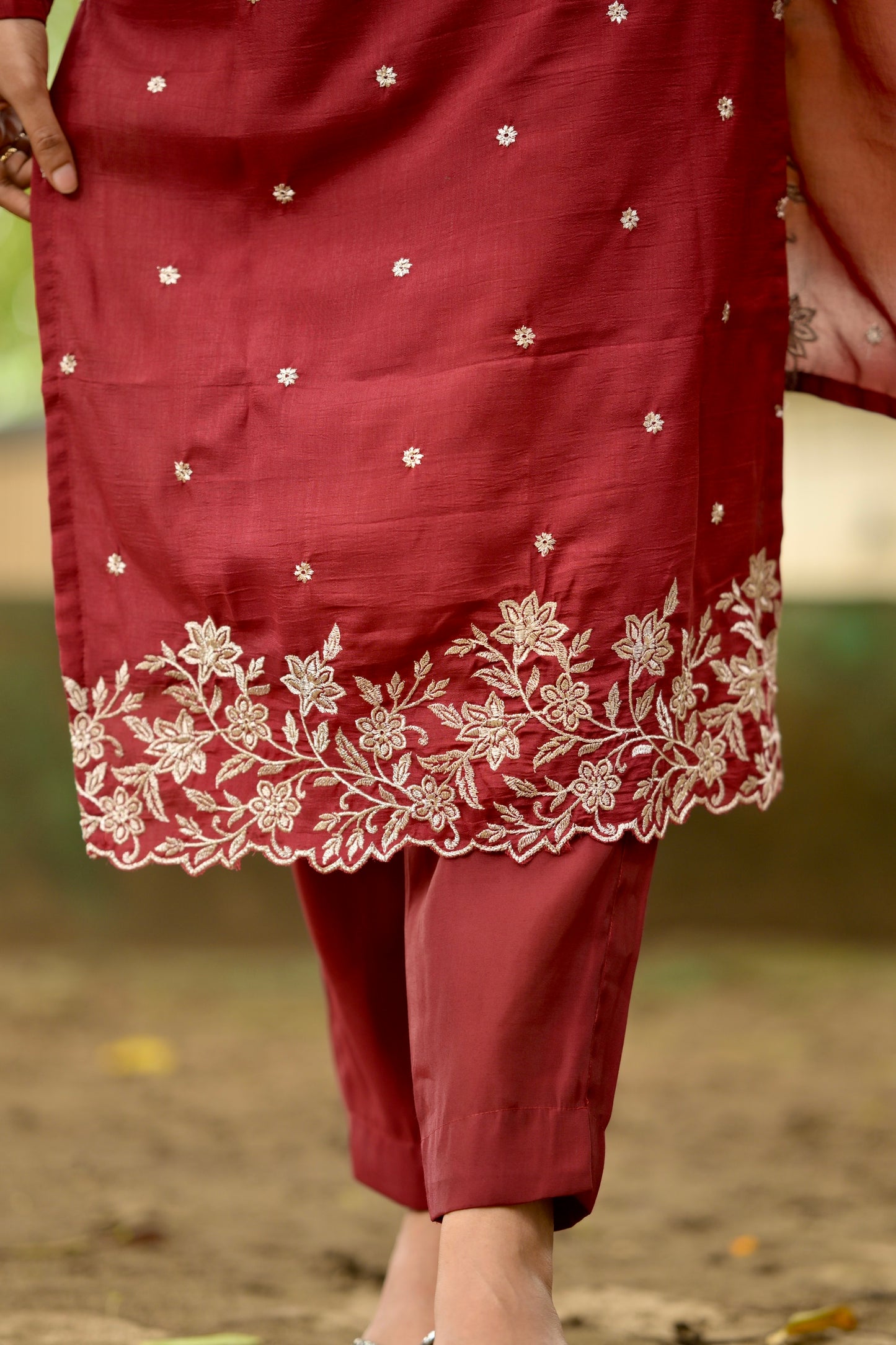 Red Embroidered Vichitra Salwar
