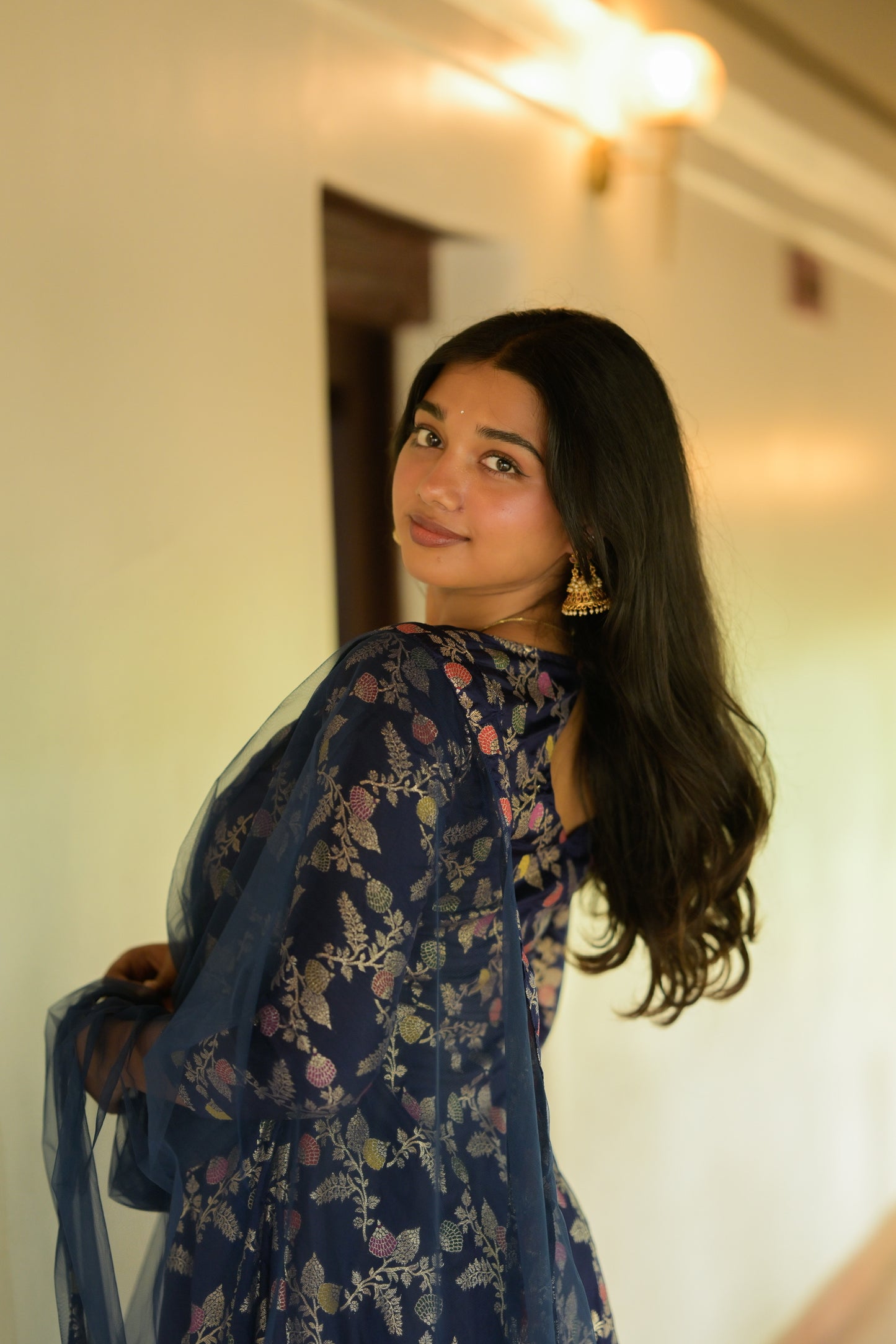 Navy blue Banaras Anarkali
