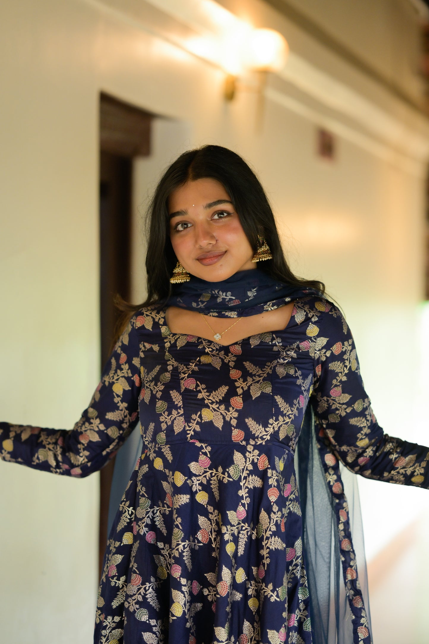 Navy blue Banaras Anarkali