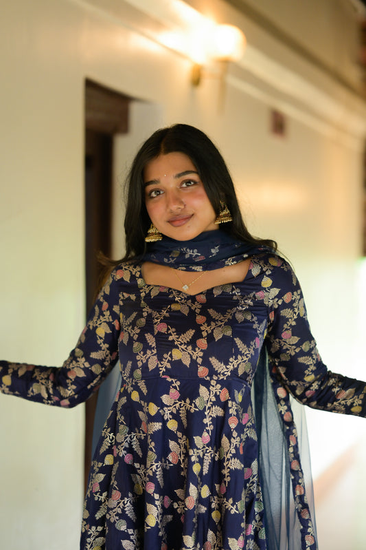 Navy blue Banaras Anarkali