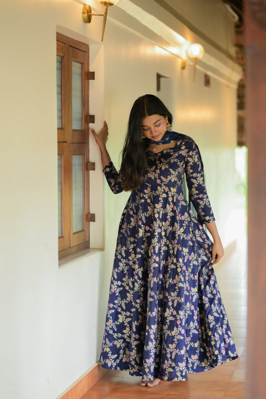 Navy blue Banaras Anarkali