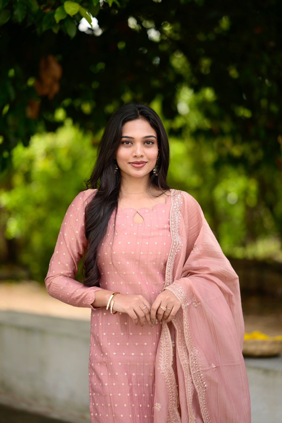 Peach crushed salwar suit