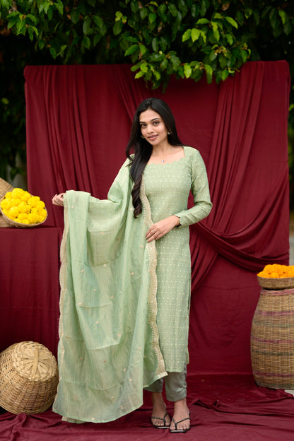Green crushed tissue salwar
