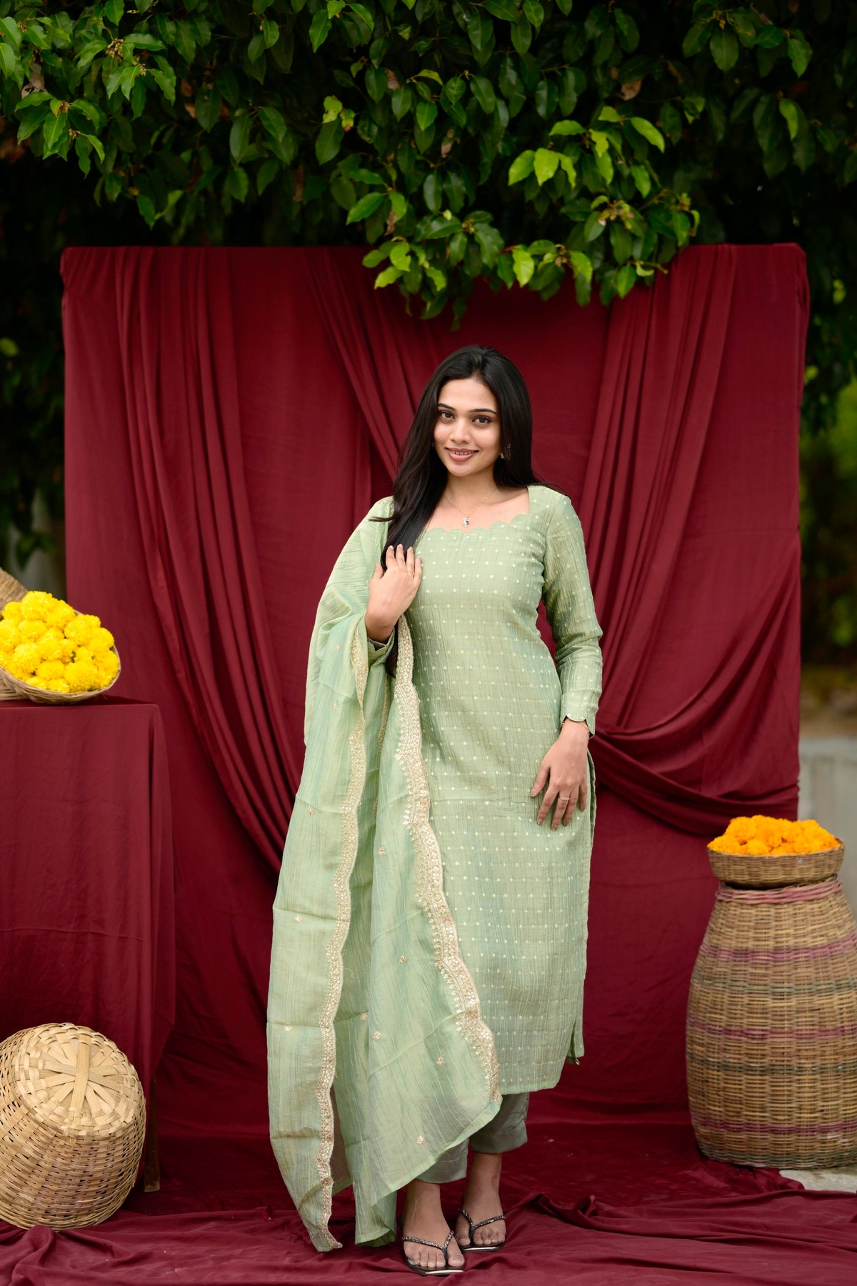 Green crushed tissue salwar