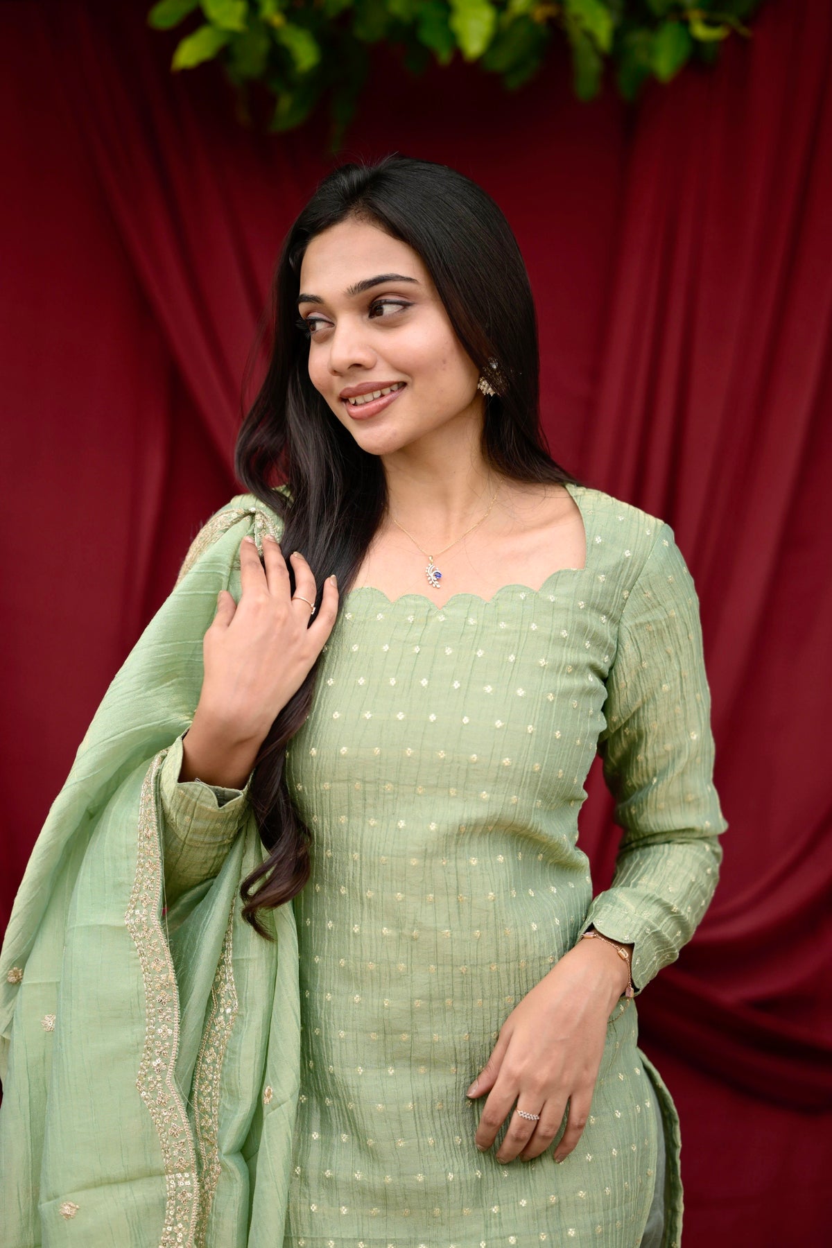 Green crushed tissue salwar