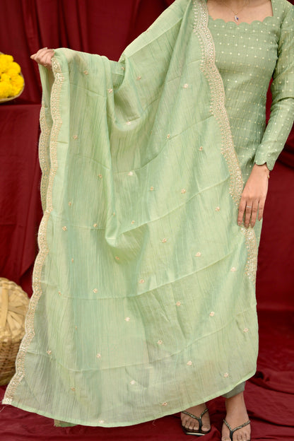 Green crushed tissue salwar