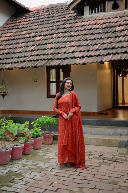 Rust orange A line suit
