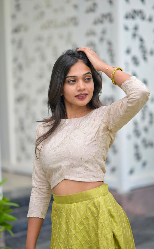 Crop Top with Checked Skirt