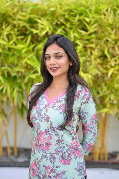 Blue Floral Kurta