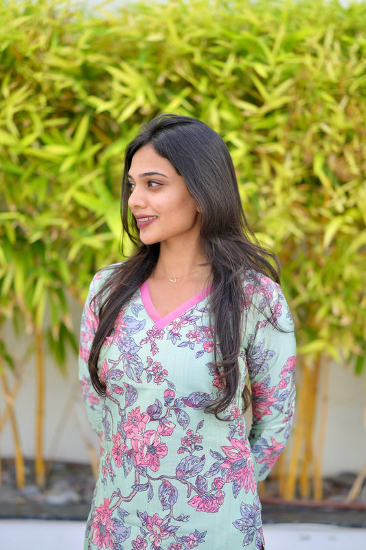 Blue Floral Kurta
