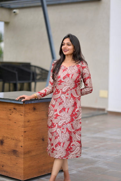 Red Kalamkari Kurta