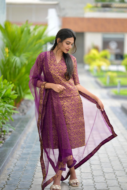 Wine Banaras Suit