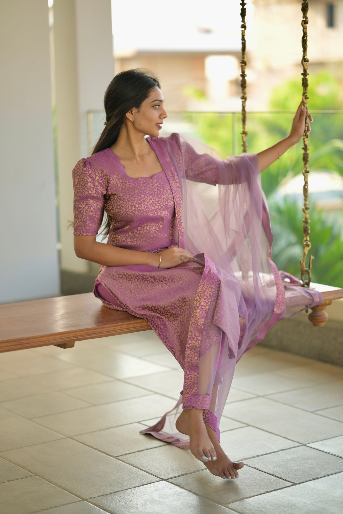 Lavender banaras suit