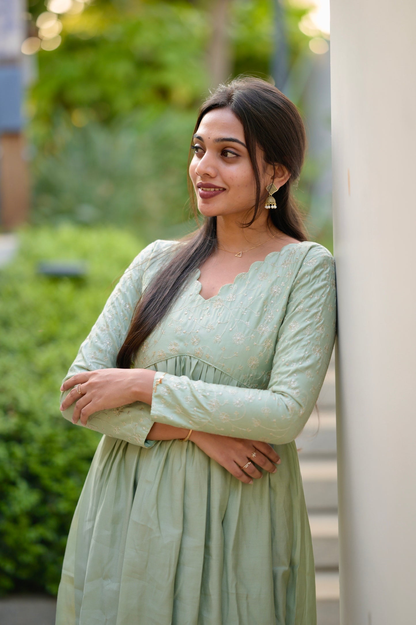 Sea green flared dress