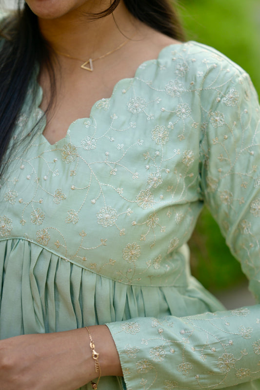 Sea green flared dress