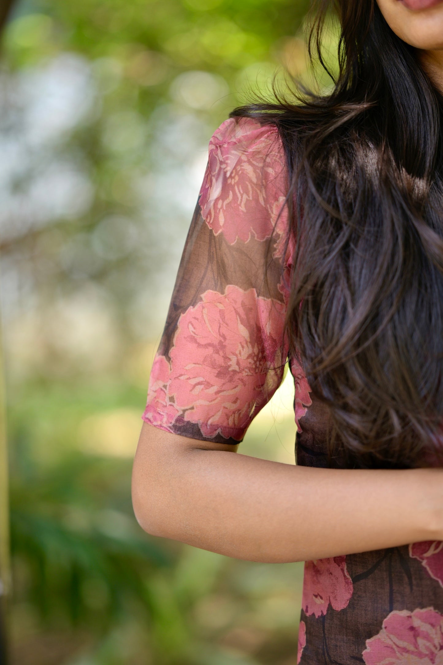 Brown Floral Organza Kurta