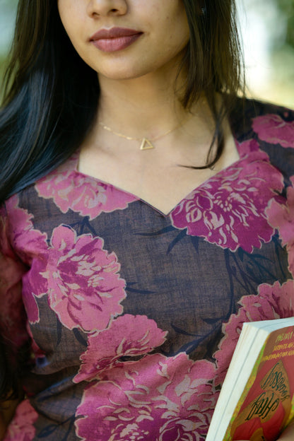 Brown Floral Organza Kurta