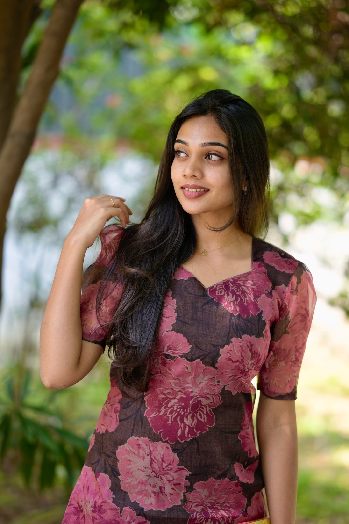 Brown Floral Organza Kurta