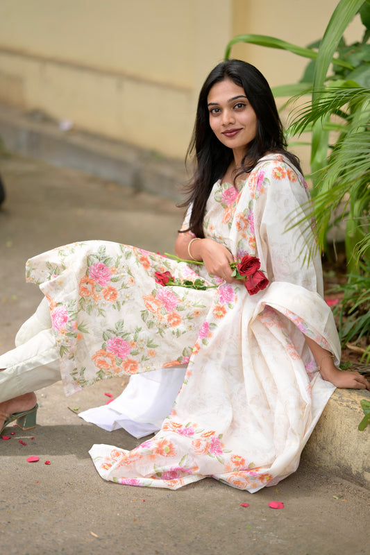 Cream Floral Salwar Suit