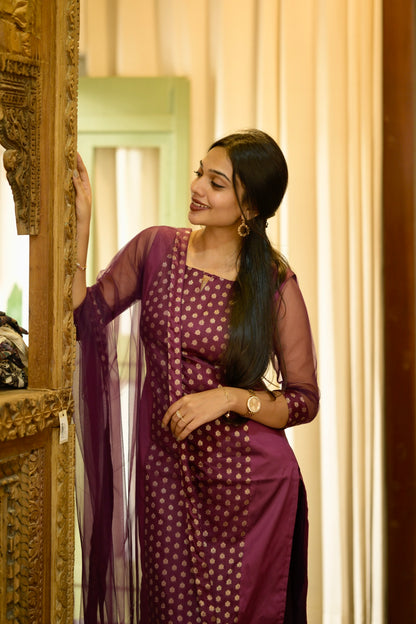Wine Brocade Suit Set